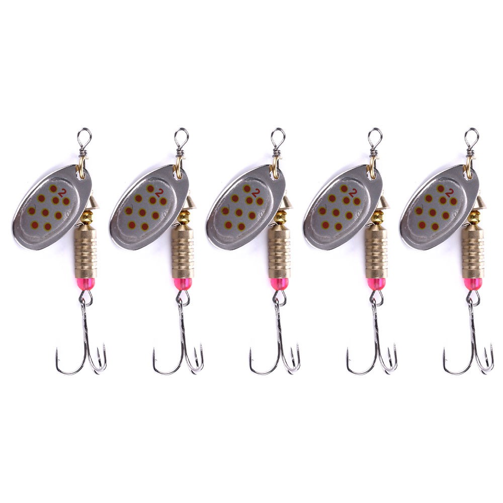 HENGJIA 5PCS New Metal Fishing Lure 6.3cm 5.1g Spinner Bait Metal Hard Baits 6# Treble Hook Fishing Tackle