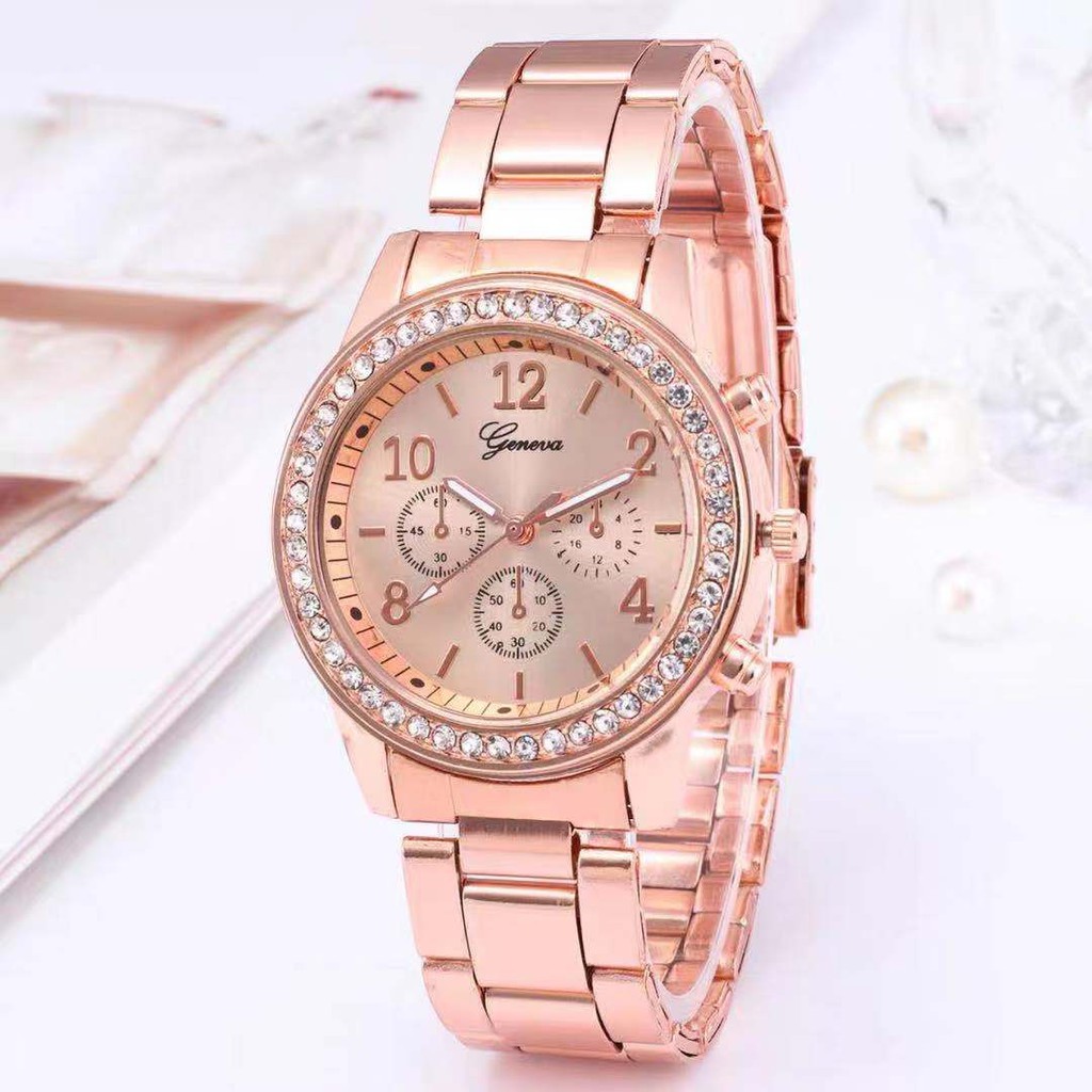 Jam Geneva Wanita Analog Diamond Fashion Casual Lady Wrist Watch Import / Jam Tangan Wanita Geneva-32-1 RoseGold