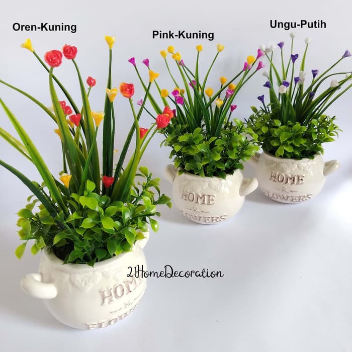 Vas Bunga Rumput Bulat Artificial Home Flowers Pot Unik Klasik VBK13