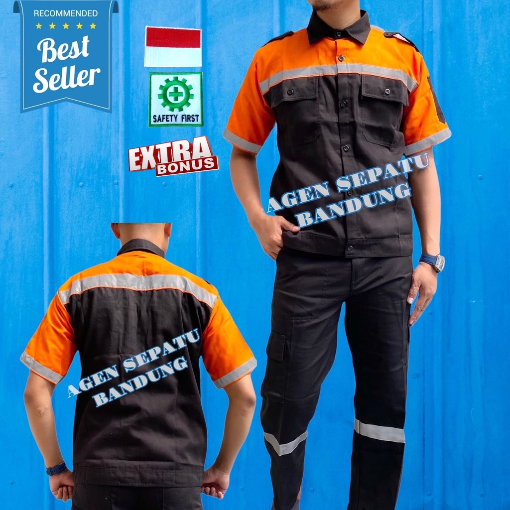 Atasan Kerja Lengan Pendek Kombinasi / Wearpack Safety / Setelan Baju Kerja / Baju Proyek / Baju Bengkel / Kemeja Pendek