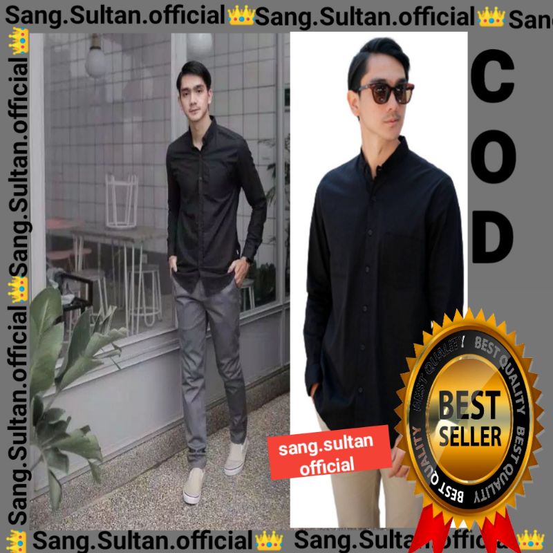 KEMEJA PRIA HITAM POLOS BAJU KEMEJA PRIA HITAM BAJU KEMEJA WARNA HITAM BAJU KEMEJA HITAM PRIA ATASAN