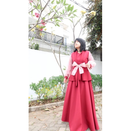 Gamis 70750 Maxi Japan Blazer Obi Belt Ribbon Gaun Panjang  Baju Scuba Titanium prewedding  Mewah