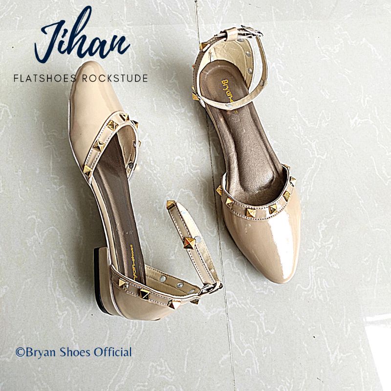 Bryan Jihan Flatshoes Pesta Tali RockStude Glossy Kilap Jumbo Oversize Bigsize Size 36-40 41 42 43