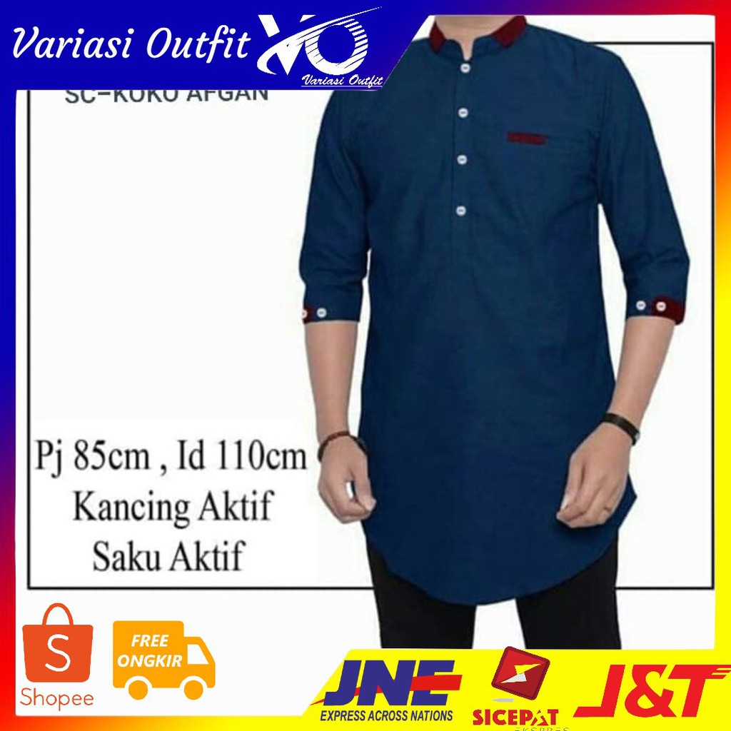 [KOKO AFGAN NAVY SC] baju koko pria katun navy