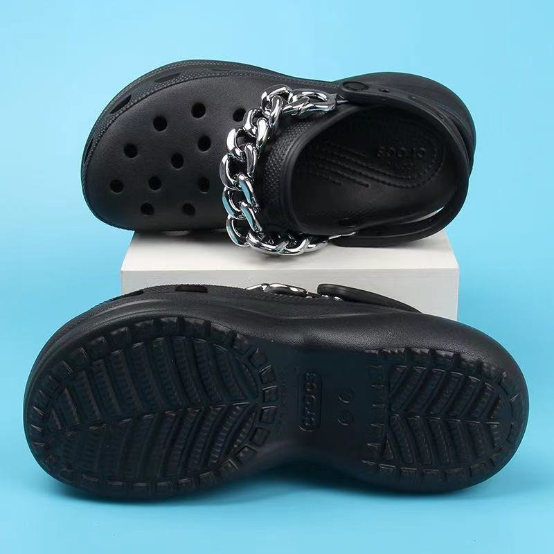 Crocs Classic Bae Chain Clog / Sandal Crocs Bae Rantai / Sandal Wanita / Sandal Pantai / Sandal Wedges / Fashion Wanita / Fashion Korea - Black