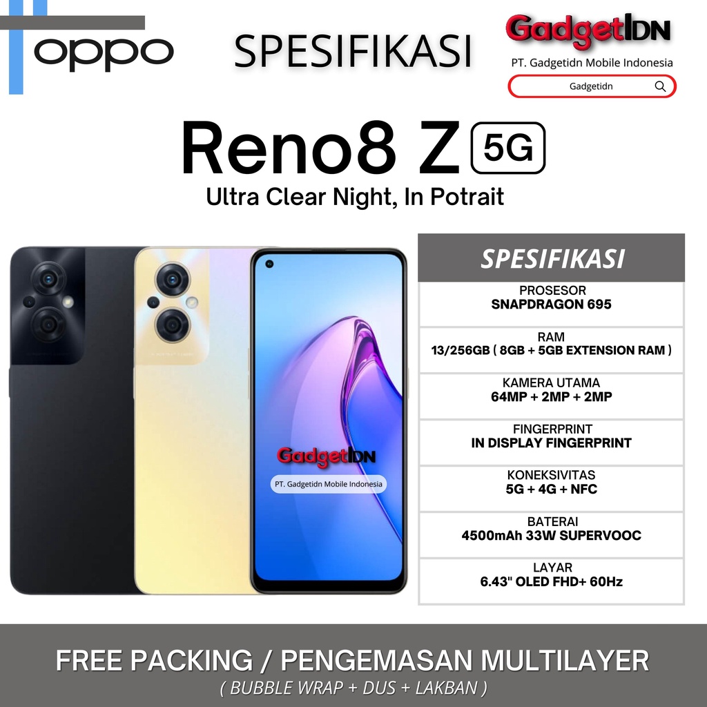 OPPO RENO 8 PRO 5G | RENO 8 Z 5G 12/256GB 8/256GB ( + 5GB EXTENSION RAM ) RENO8 PRO  GARANSI RESMI OPPO