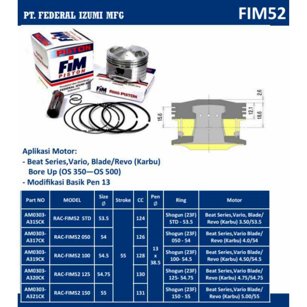 Piston Kit Fim Bore Up Beat Vario Blade Revo Karbu Pen 13 Ukr