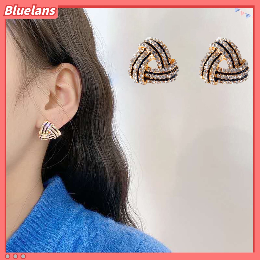 Bluelans Anting Stud Bentuk Segitiga Aksen Berlian Imitasi Untuk Wanita