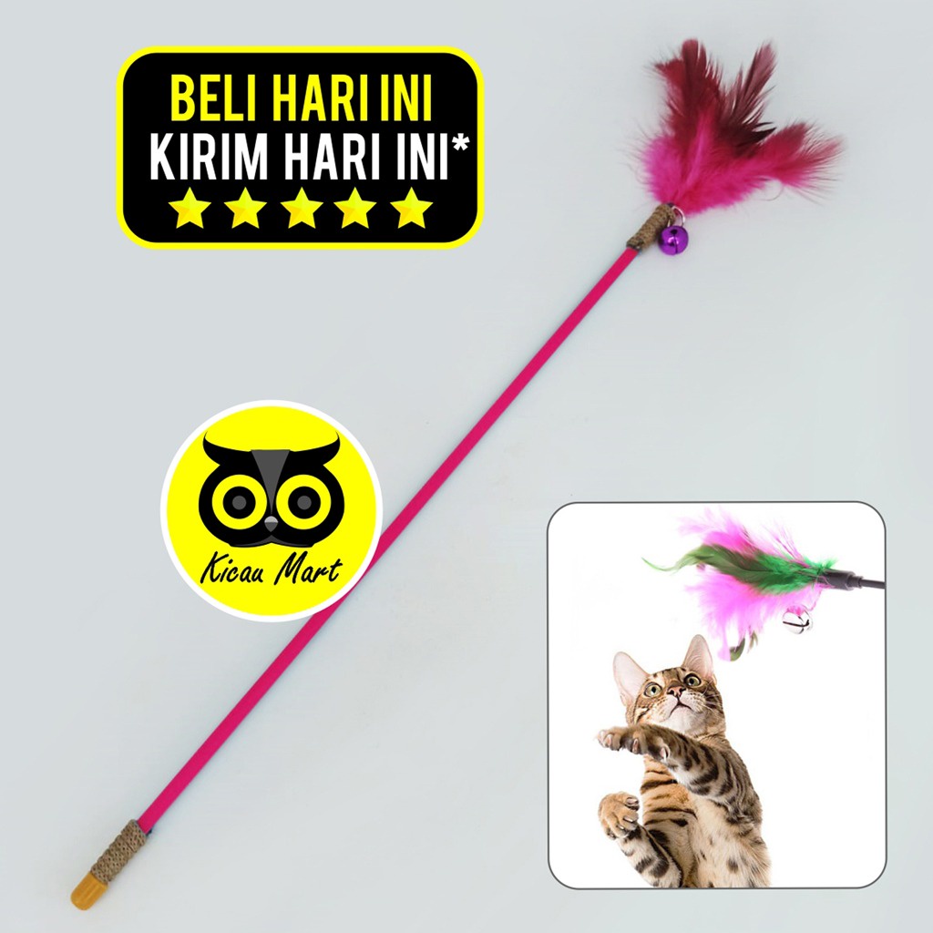 TONGKAT MAINAN KUCING KITTEN BULU MAINAN LATIH KUCING ANJING  JINAK LINCAH TONGKAT BULU STIK FIBER NON ROPE MAINAN KUCING STICK TOYS CAT TONGKAT TEASER LONCENG BLCT