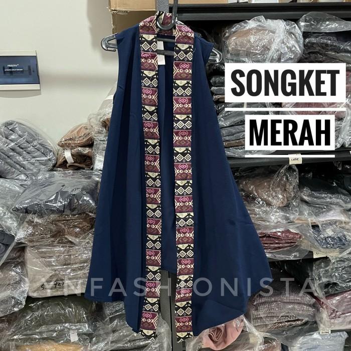 Cardigan Batik Songket Wanita/Long Cardy Etnik/Outer Tanpa Lengan