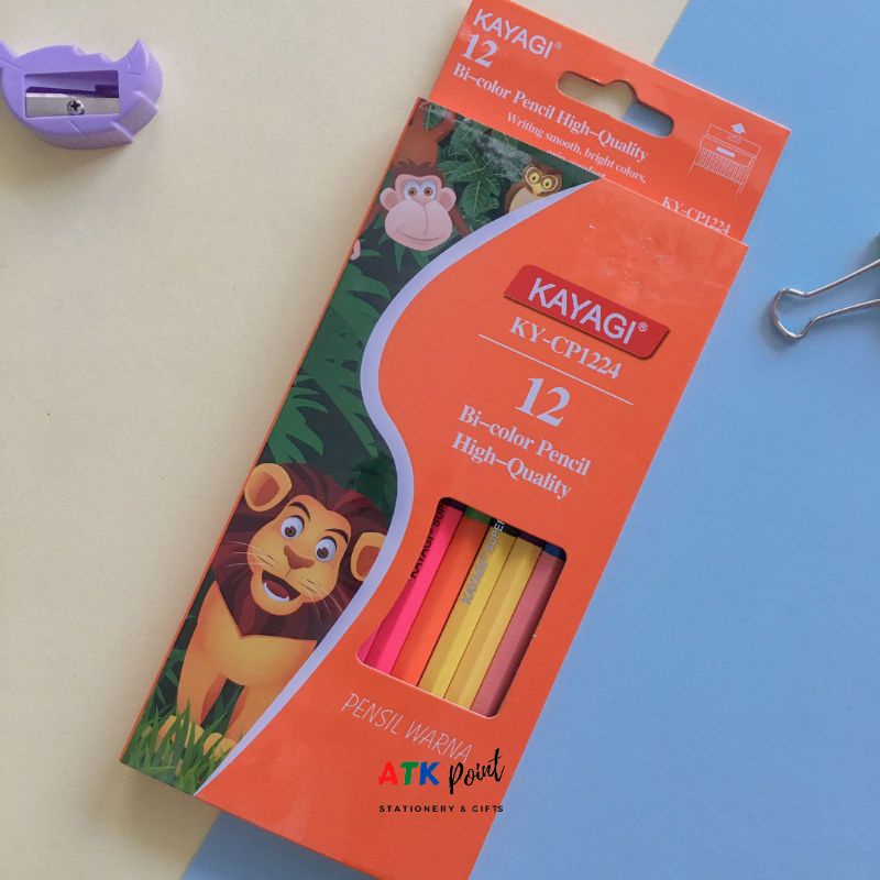 

ATK-POINT| KAYAGI Pensil warna panjang 24 warna / 12 batang Bi color pencil high quality KY-CP1224