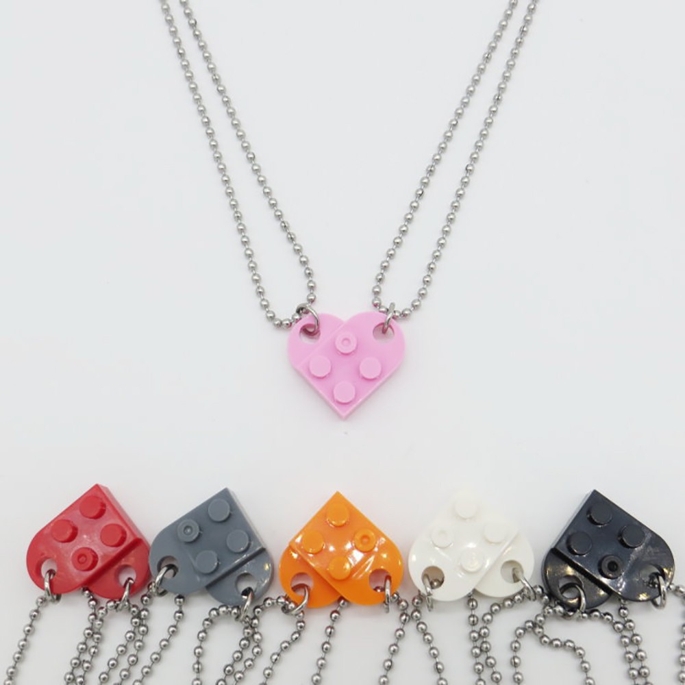 ELEGANT Creative Heart Necklace Hip hop Valentine's Gift Couple Necklaces Lovers Women Trendy Friends Men Building Brick Beads Chain