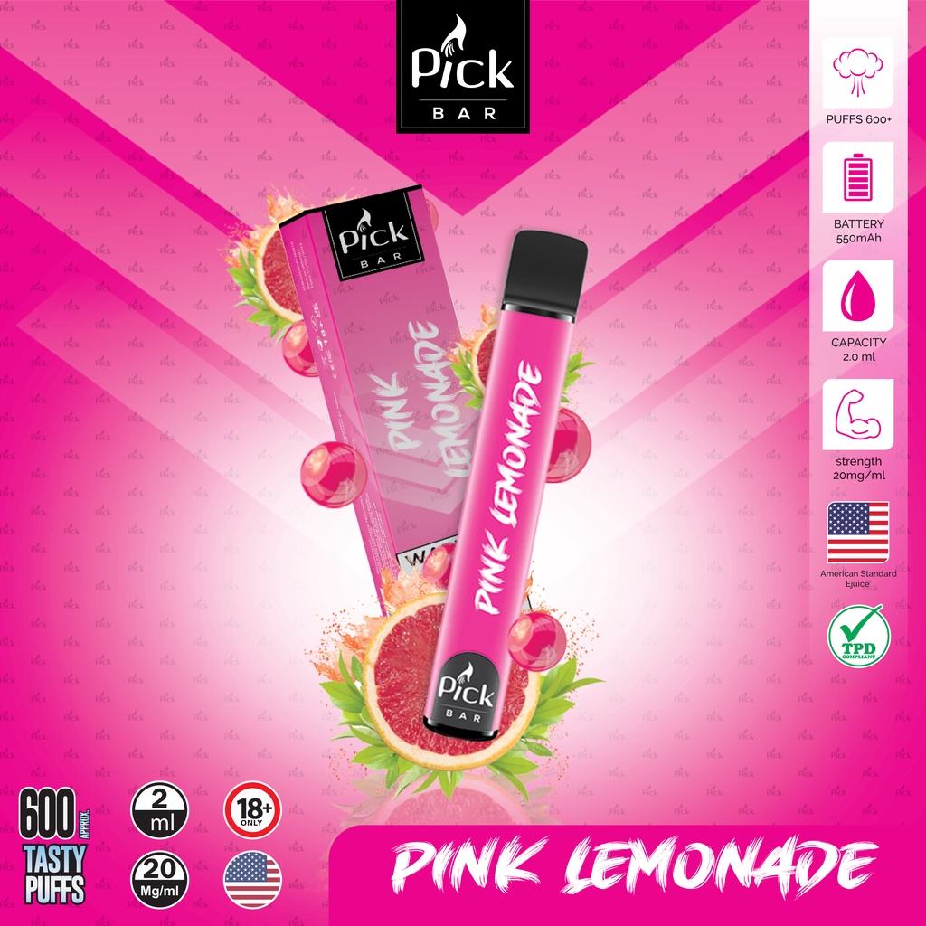 Jual pick bar pink lemonade disposable vapoor vapee sekali pakai