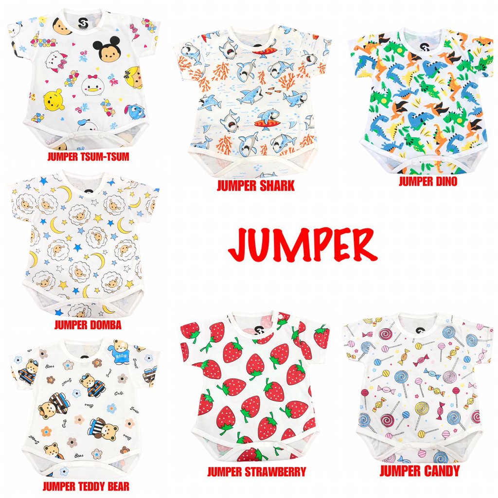 (1 KG MUAT 28 PCS) JUMPER / ROMPER / BAJU KODOK BAYI/ANAK BAHAN KAOS KATUN KOMBED 0-6 bulan