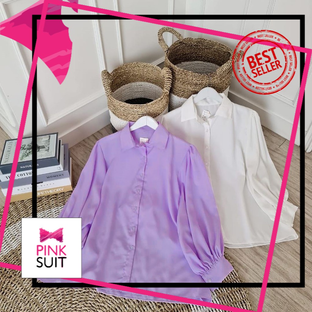 KEMEJA WANITA CEWEK CASUAL JUMBO POLOS IMPORT PUTIH KOREA FLANEL LENGAN PANJANG AUDRY BASIC
