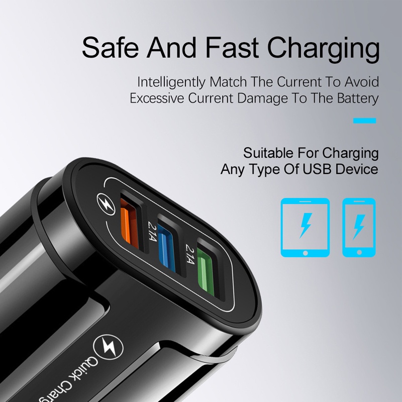 Charger Fast Quick 3.0 Charge Wall 3 Ports USB Charger EU/US Plug Adapter