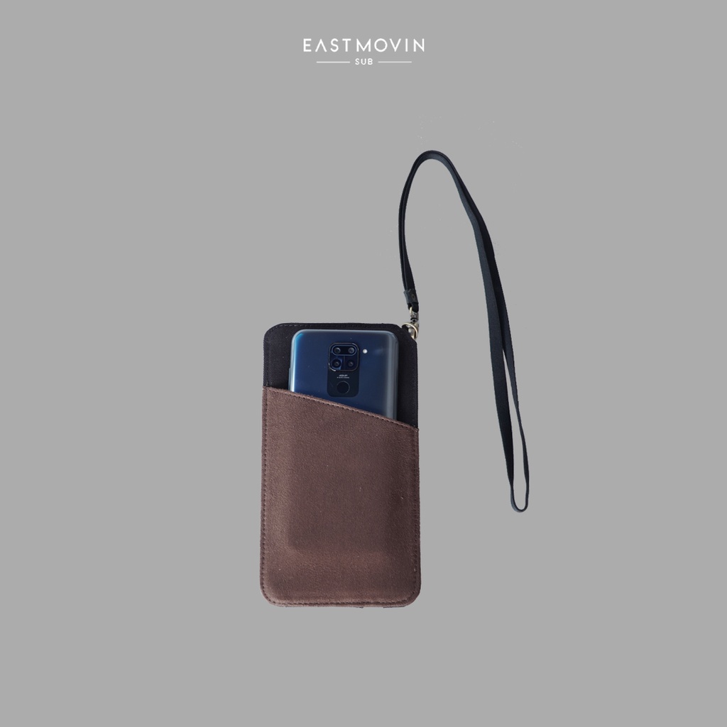 [PREMIUM] Dompet Gantung Leher Hanging Wallet Kartu HP Kanvas Kulit Asli Original Eastmovin Heyden