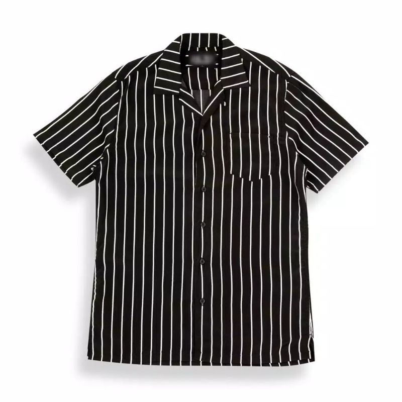 KEMEJA SALUR PRIA STRIPE LENGAN PENDEK COWOK 4559-KEMEJA SALUR Hitam