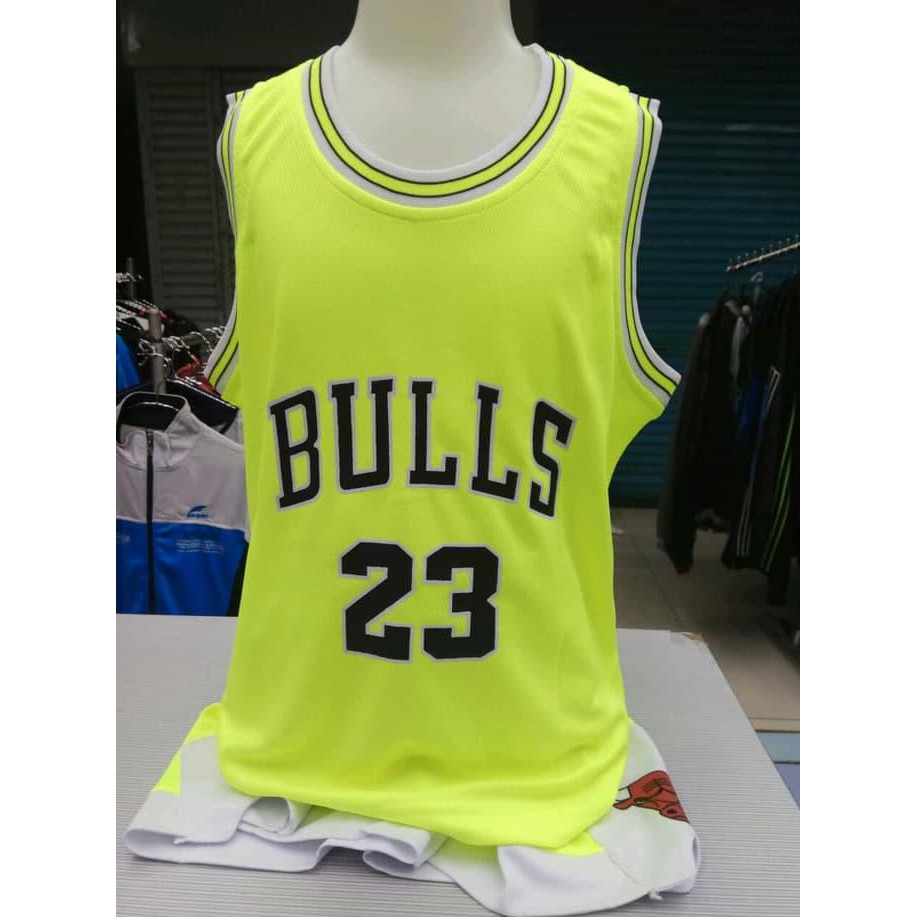 Sale Setelan Jersey Baju Basket Anak Nba Impor - Bulls Lime #23 Jordan - Stabillo, S