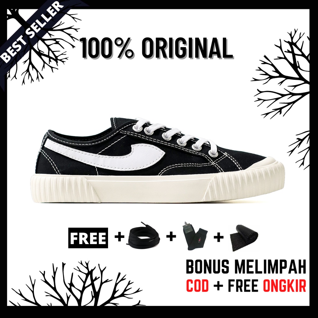 100% Original Sepatu Lokal Casual Black White Low | Not Compass Vintage Lo