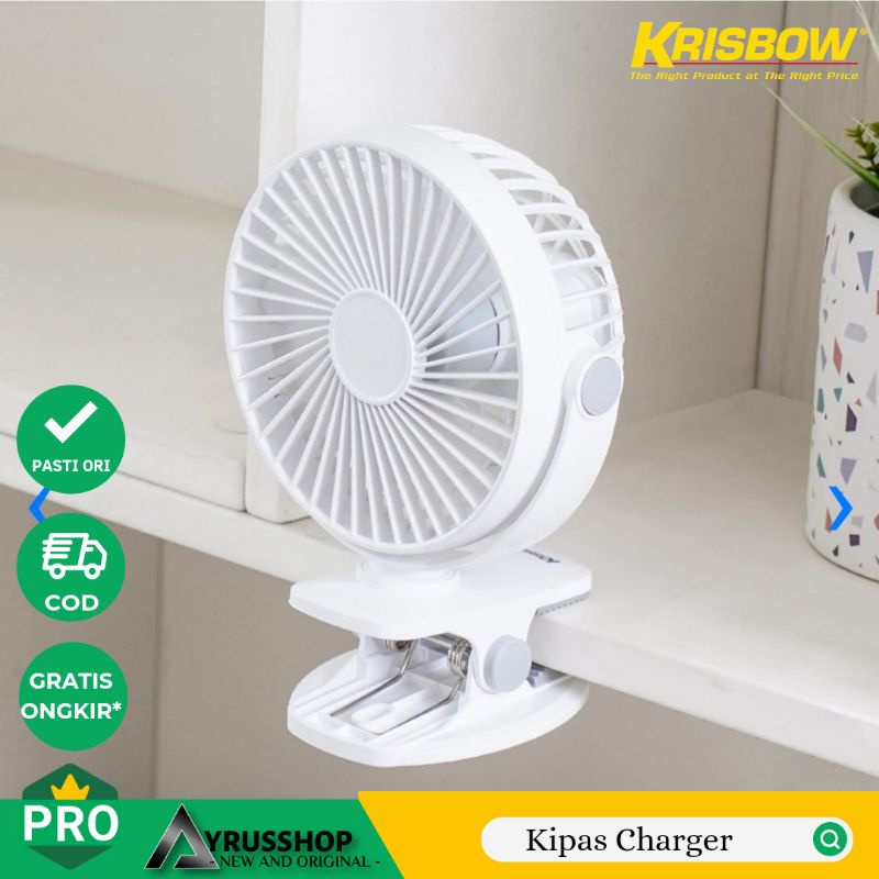 Kipas Angin Charger Clip On Portable 5in/Kipas Jepit Cas/Krisbow