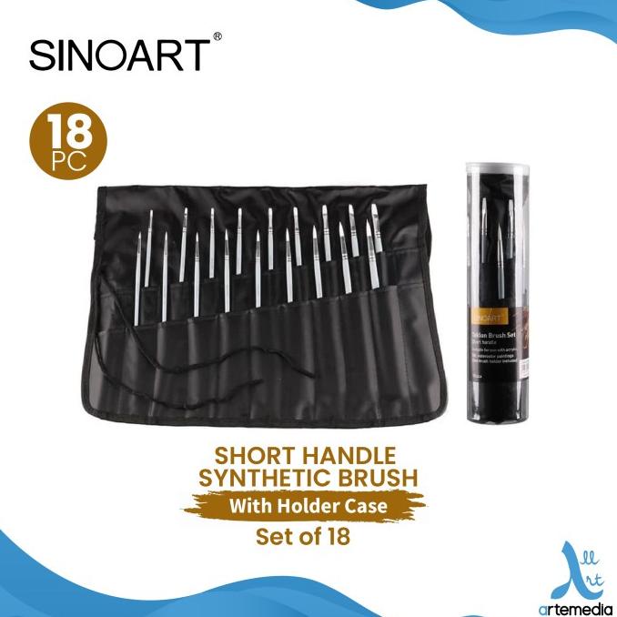 

Kuas Lukis Sinoart Set 18 Short Handle Synthetic Brush Holder Case