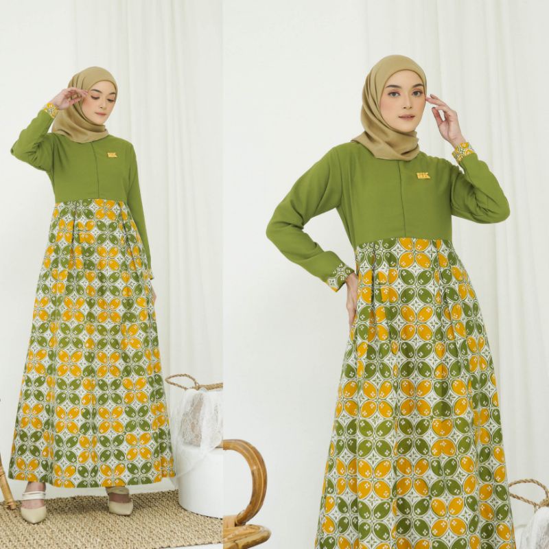 NK BATIK Gamis Wanita Syar'i Nara long dress hijau jumbo