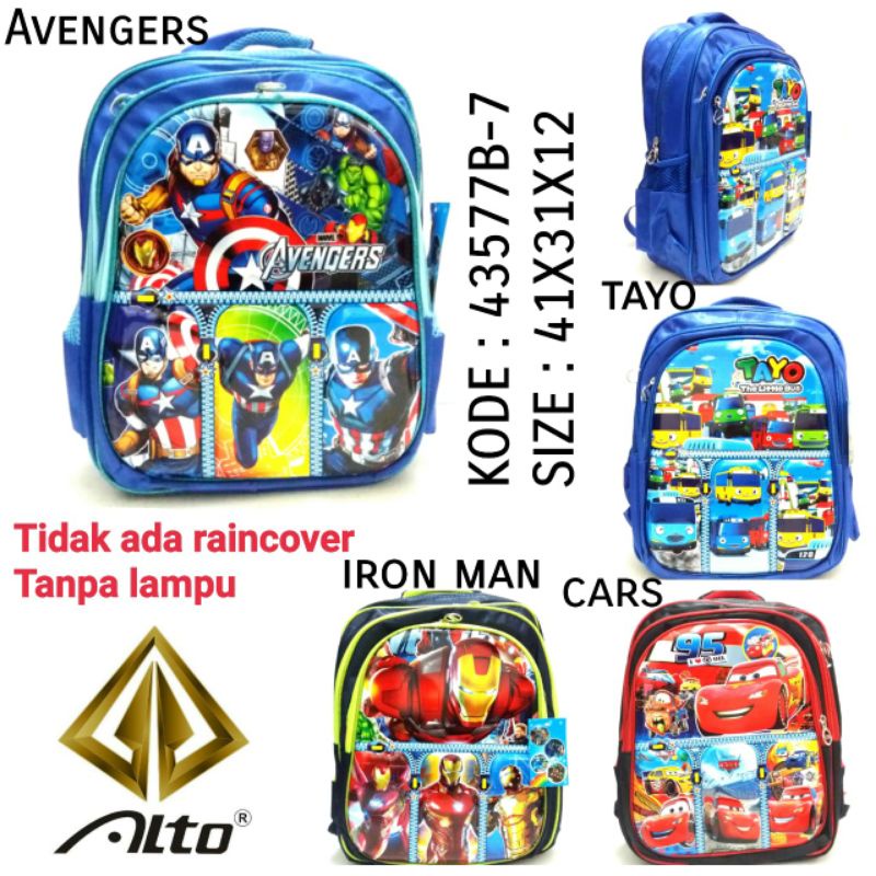 TAS RANSEL ANAK  LAKILAKI TERBARU TK TERBARU BY ALTO  AVENGER IRONMAN CARS TAYO 43577G-B