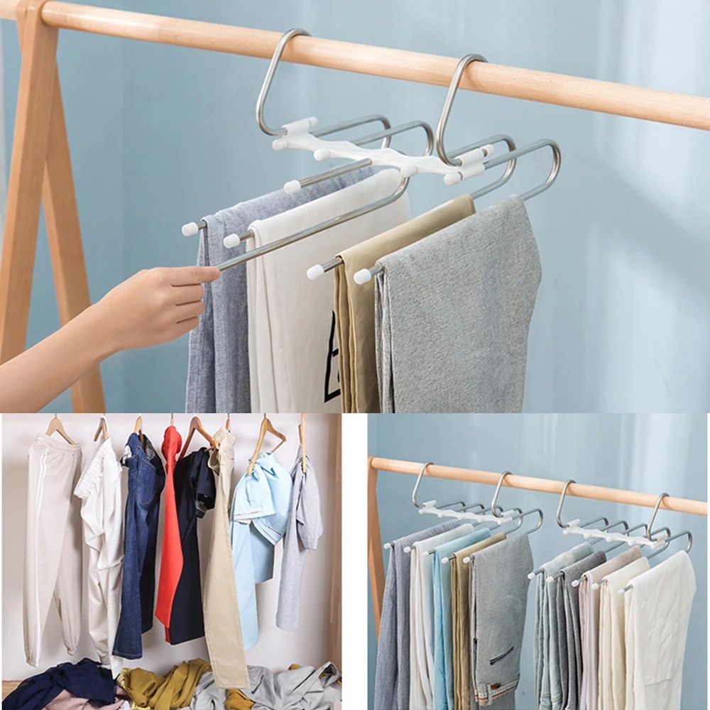 5-in-1 Stretch Pants Rack / Closet Wardrobe Organizer Space Saving Hanger / Multifunctional Portable Stainless Steel Hanger / Household Clothes Storage