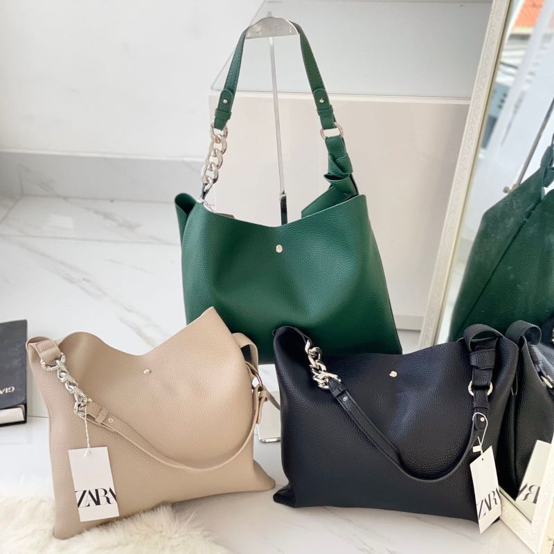 PROMO SALE Tas Zara Tote Bag Hitam Hijau Beige