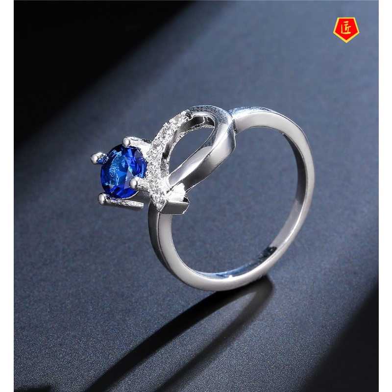 [Ready Stock]Retro 925 Silver Bow Sapphire Ring