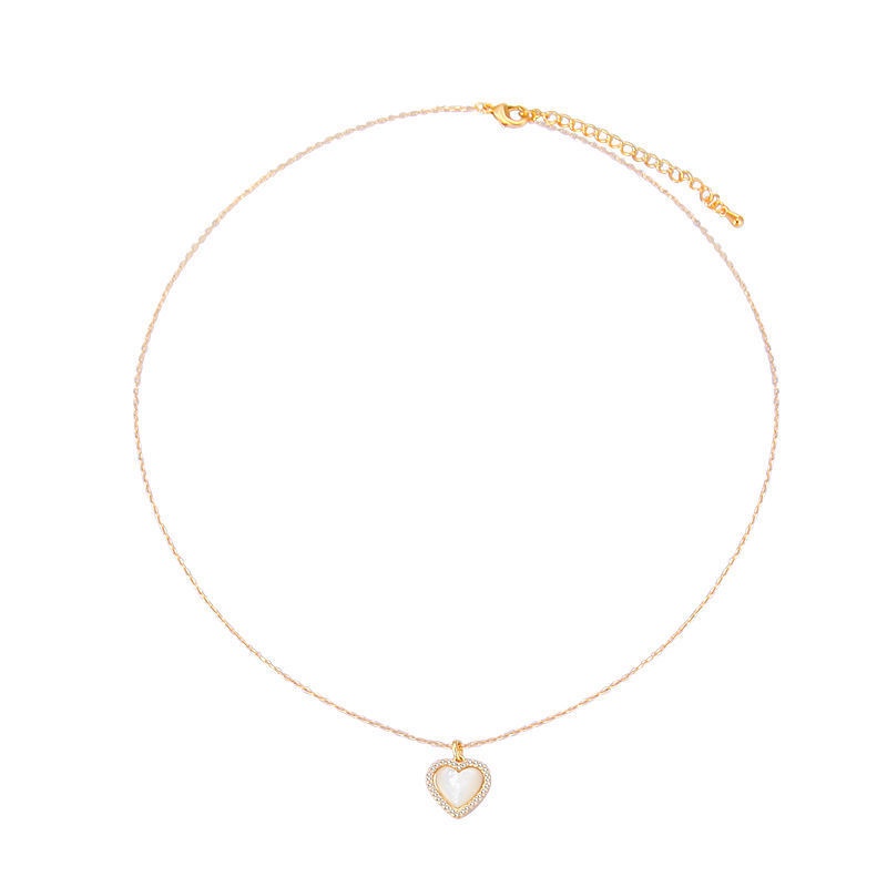 Opal Love Heart Necklace Gold Diamond Clavicle Chain Necklace