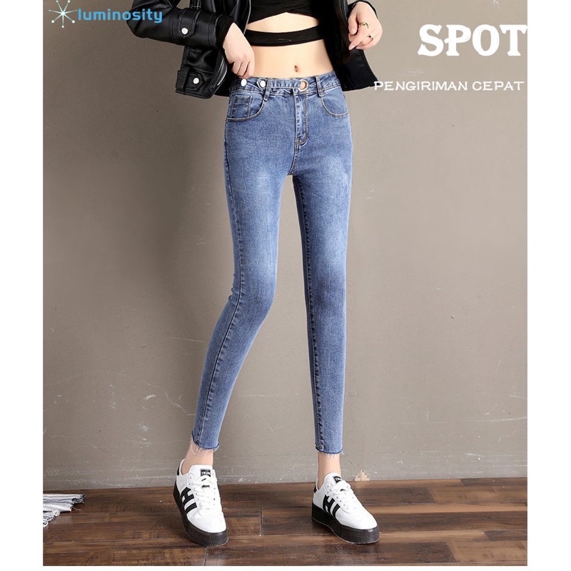 IMPORT KOREA Celana Panjang HW Jeans Skinny Wanita jeans/Jeans Stretch/Legging Jeans (Size:31)