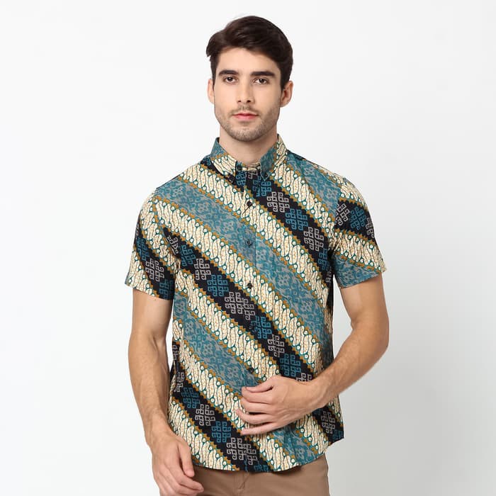 POLICE Kemeja Formal Corak Batik 26361134 Hijau Tosca - Hijau Tosca- M