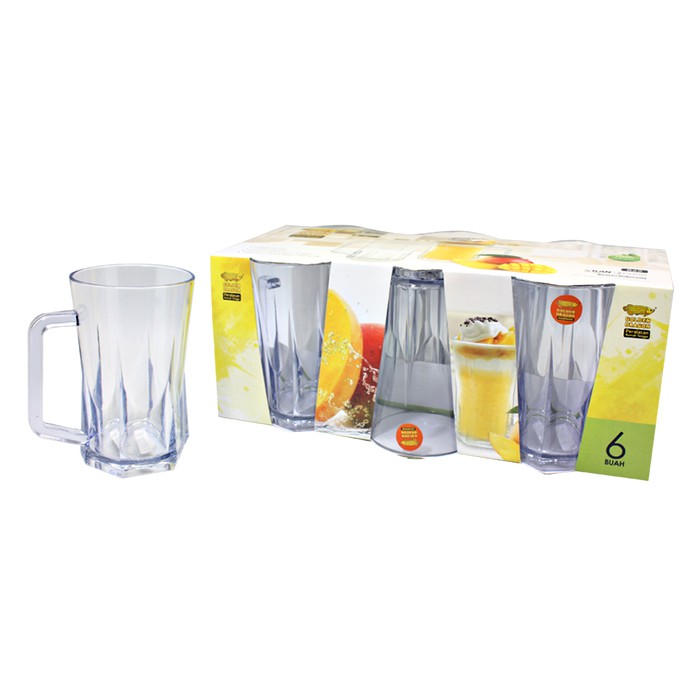 Arwana Houseware Gelas Gagang Relief Dasar Kristal 862 ( 410 ml ) - Golden Dragon