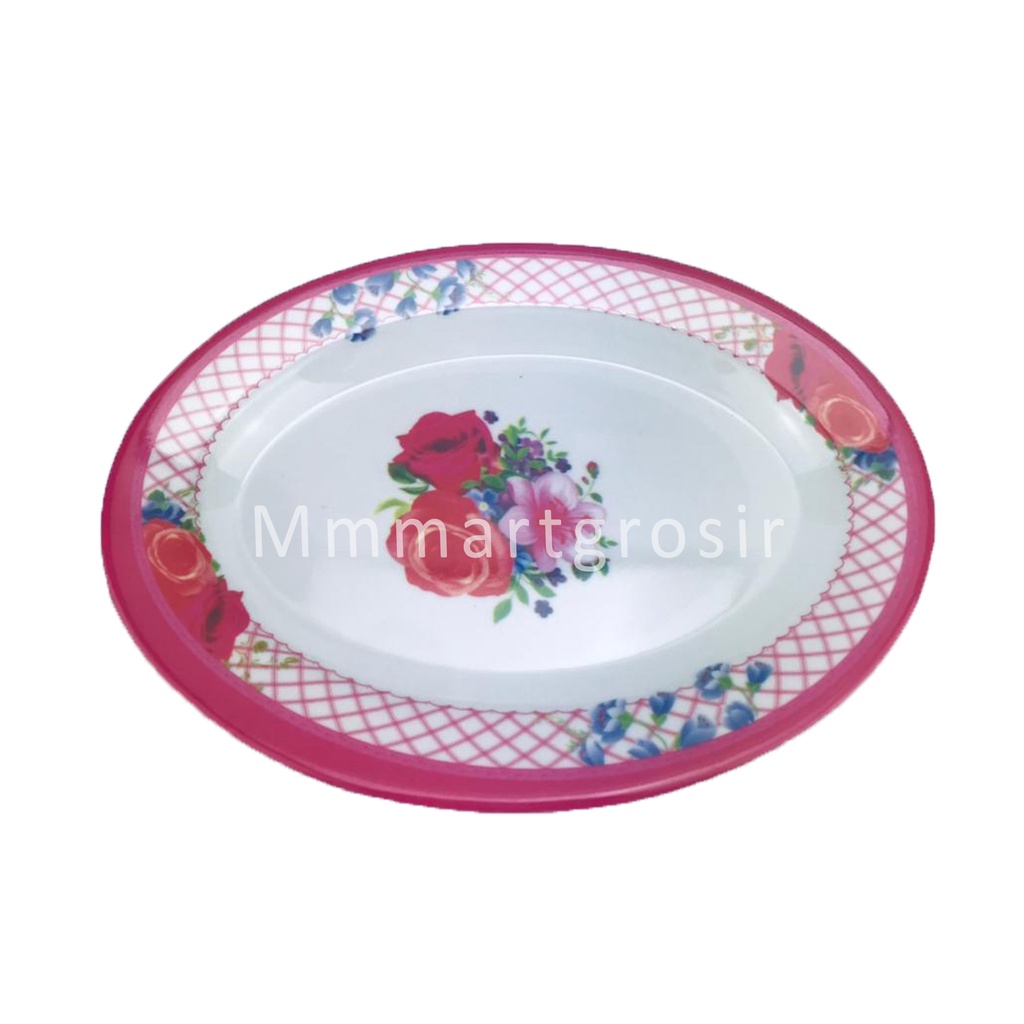 Piring Melamine / Piring Oval Hugi / Piring Motif Bunga / Uk.16x22cm