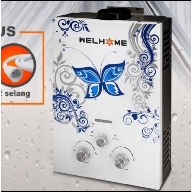 Water Heater Gas Pemanas Air 6 Liter WELHOME GWH-6LP Bonus Selang+Shower