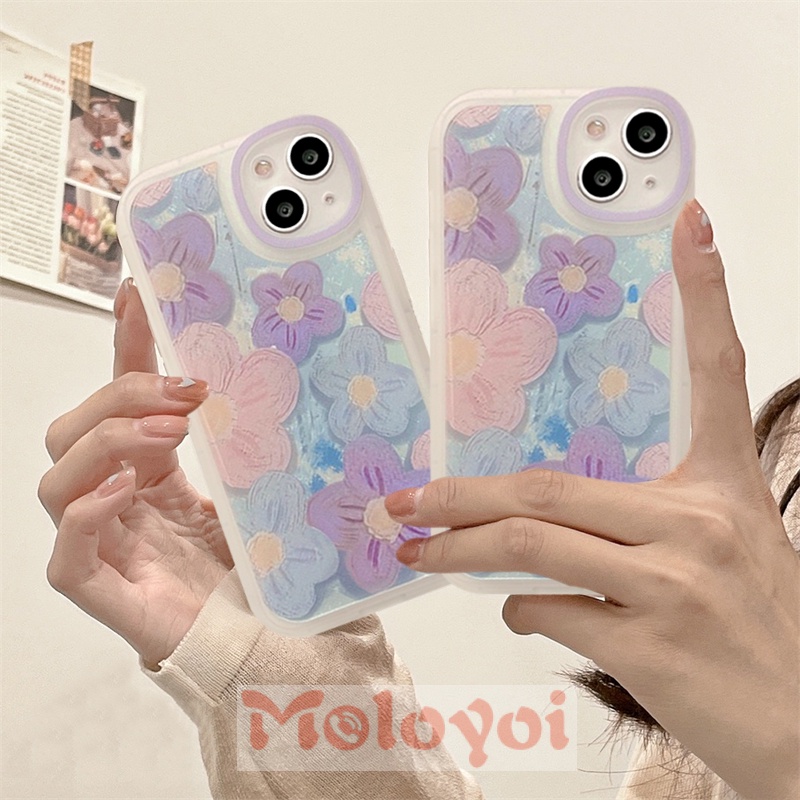 Soft Case TPU Motif Lukisan Minyak Bunga Ungu Biru Retro Untuk Vivo Y15s Y12s Y12i Y15A Y12 Y21 Y20s G Y21T Y33T Y21A Y20i Y33s Y30 Y11 Y1 Y30 Y1S Y15