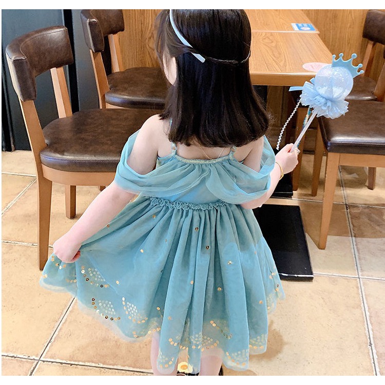 Dress Anak Strapless Perempuan Import Motif Princess Warna Biru