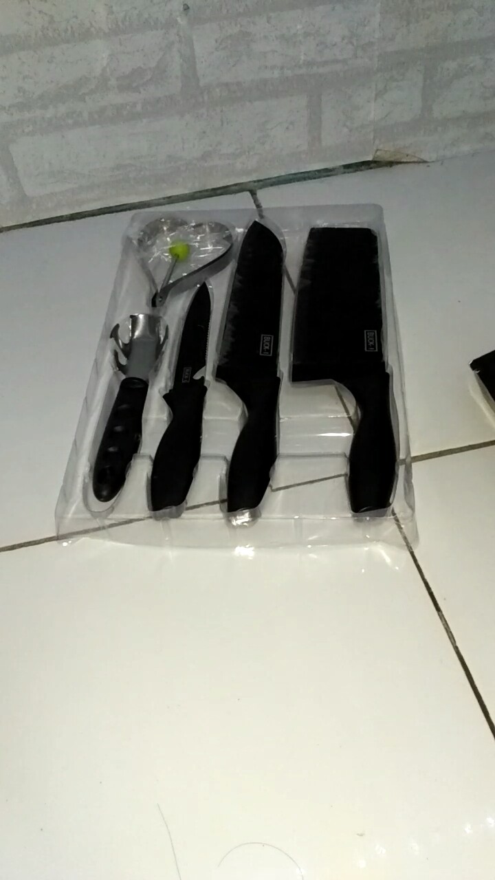 Set Pisau Dapur Hitam 5 Pcs In 1 Cetakan Telur Chef Knife Cleaver / Set Pisau 5in1 J12