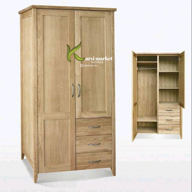 Lemari pintu 2 & laci 3 bahan kayu full jati mentah belum finishing asli jepara