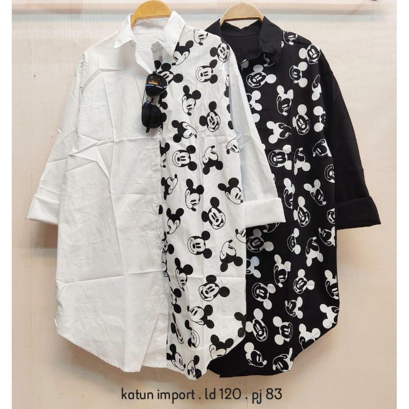 Tunic cotton mickey mouse twotone printing import fit to XL/Tunik wanita/Tunik remaja