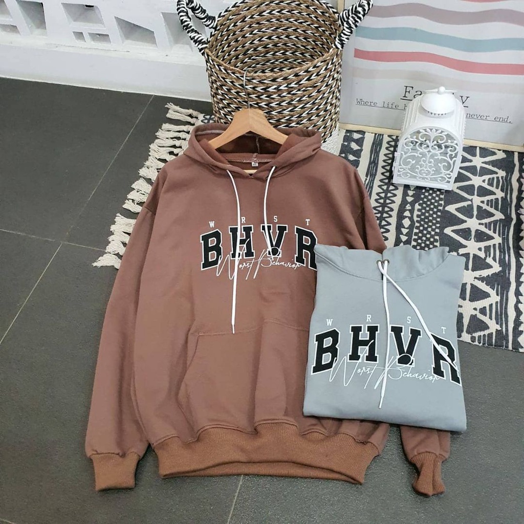 Outwear Oversize BHVR Hoodie Cewek Cowok Unisex Bahan Tebal