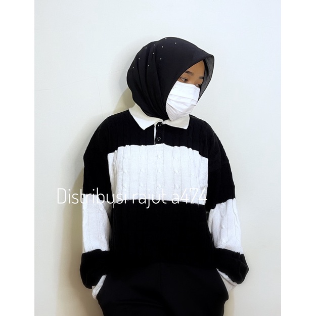 Rahmadhani Sweater kerah crop top knits cable wanita tebal