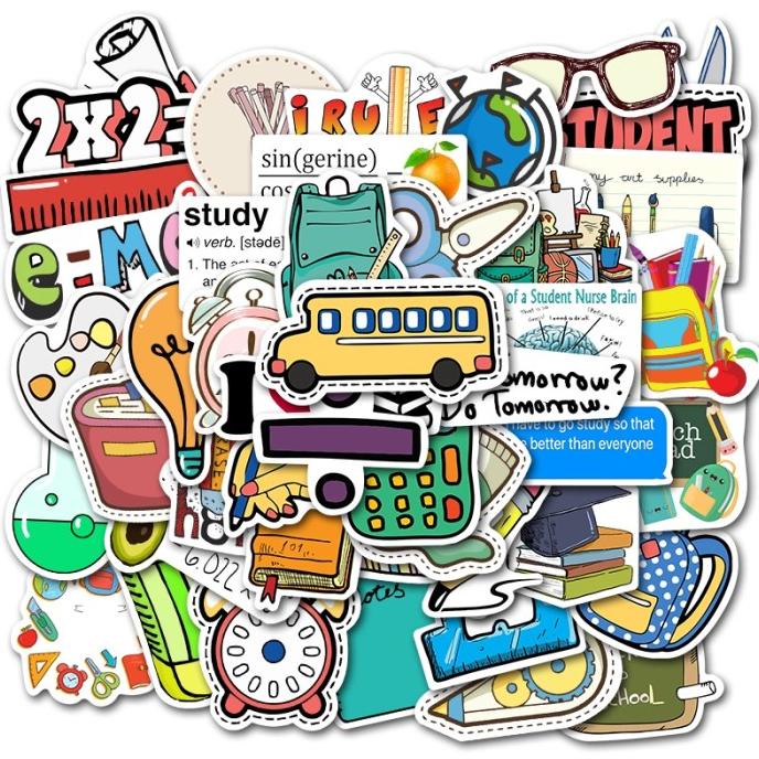 

50 Pcs Pak Stiker Alat Tulis Sekolah UntukLaptop Skateboard Motor Sepe
