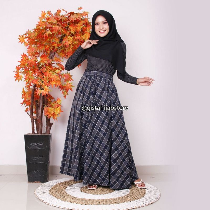 rok payung maxikirt bawahan kotak flannel /wol /semi wol JUMBO HIJAB