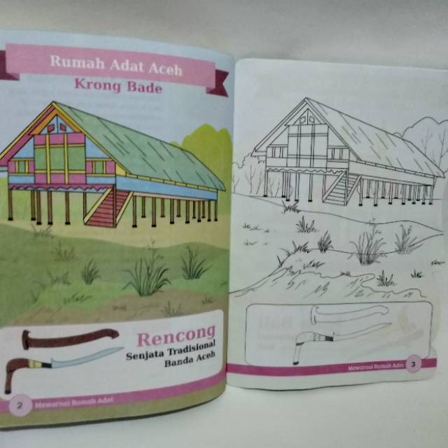 Buku Mewarnai Rumah Adat Beserta Mengenal Senjata Tradisional