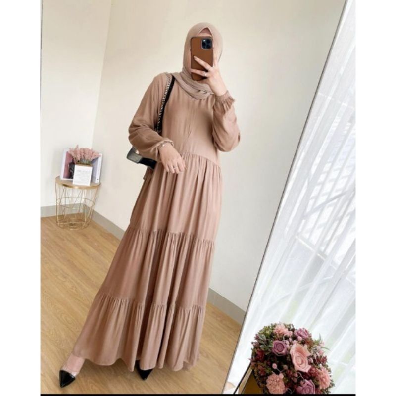 HANUM DRES - KATUN RAYON  - BAHAN ADEM -  UKURAN L-XL-XXL - FASHION MUSLIM - BISA COD