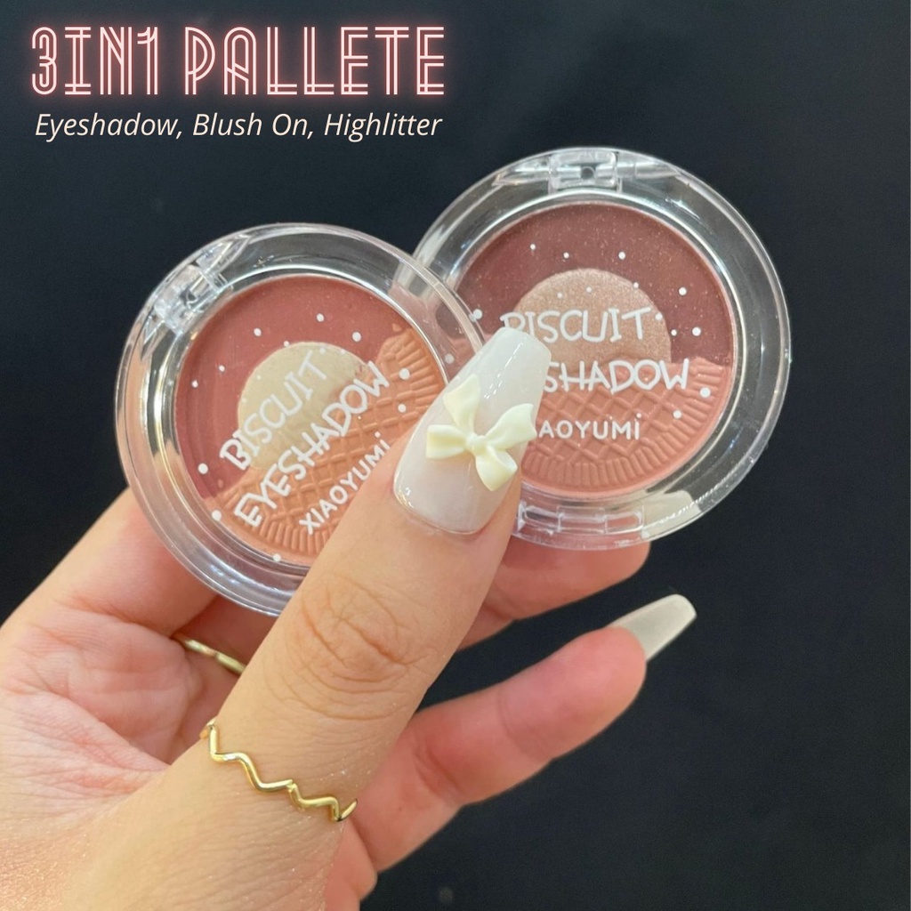 3IN1 Eyeshadow Blush Highliter Mini By Xiouyumi Import Korean Kosmetik Mata