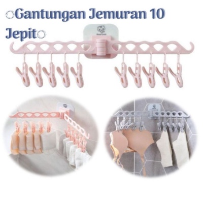 Gantungan Tempel 10 Jepit - Gantungan Jemuran Kaos Kaki Tempel Wall Drying Clip